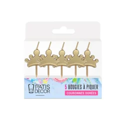 5 bougies à piquer couronnes dorées