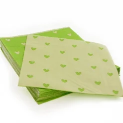 20 Serviettes en papier lin coeurs verts Patisdecor