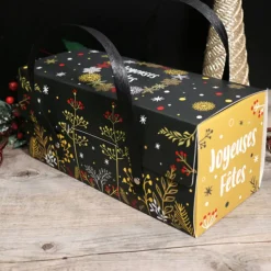 Boîtes à bûche à poignées au décor végétal 25 x 11 x 11 cm (x 12)