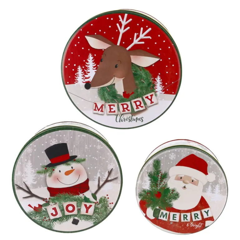Boîtes à biscuits de Noël rondes x 3 motifs assortis