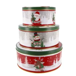 Boîtes à biscuits de Noël rondes x 3 motifs assortis