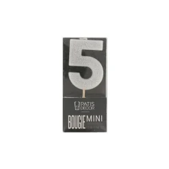 Bougie argentée pailletée chiffre 5