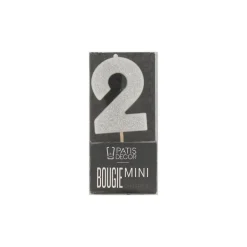 Bougie argentée pailletée chiffre 2