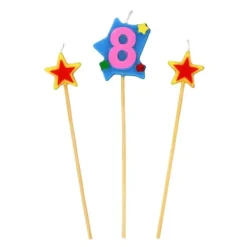 Bougies chiffre 8 et étoiles sur piques