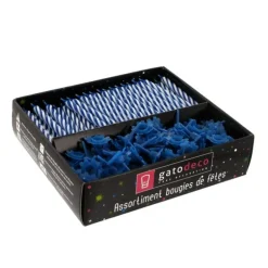 Bougies torsadées 6 cm et bobèches bleues (par 125)