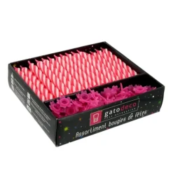 Bougies torsadées 8 cm et bobèches roses (x 70)