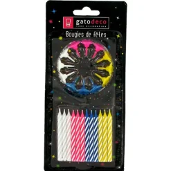 Bougies torsadées 6 cm fines assorties (x 12)