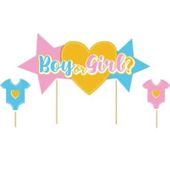 Cake topper assortis thème Gender reveal "Fille ou garçon"