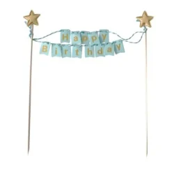 Cake topper bannière anniversaire bleu