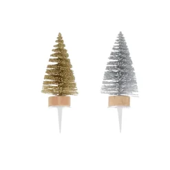 Cake toppers sapins dorés et argentés