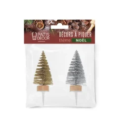 Cake toppers sapins dorés et argentés