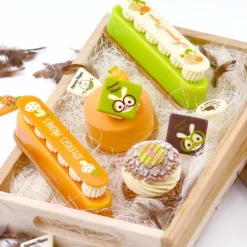 Carrés chocolat lapins à lunettes Joyeuses Pâques assortis (x80)