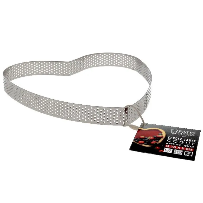 Cercle à tarte perforé coeur inox H 2 cm Ø 18 cm