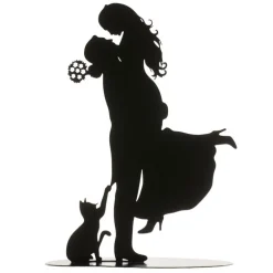 Couple de mariés avec chat métal noir