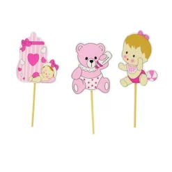 Cupcake Toppers Bébé fille en bois (x3)
