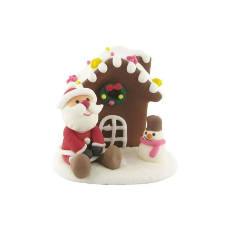 Décor comestible Père Noël assis et chalet