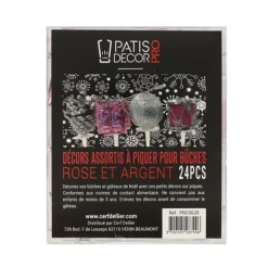 Décors assortis rose argent à piquer sur bûches (x24)