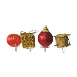 Décors de Noël assortis rouge doré sur pique (x4)