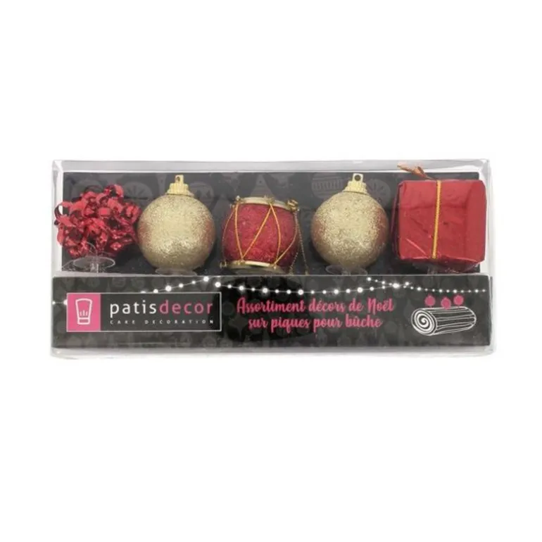 Décors de Noël sur pique assortis rouges (x5)
