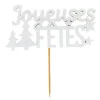 Décors sur pique "Joyeuses Fêtes" blancs (x2)