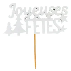 Décors sur pique "Joyeuses Fêtes" blancs (x2)