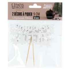 Décors sur pique "Joyeuses Fêtes" blancs (x2)