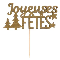 Décors sur pique "Joyeuses Fêtes" dorés (x30)