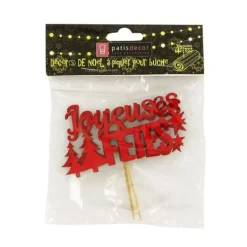 Décors sur pique "Joyeuses Fêtes" rouges (x2)