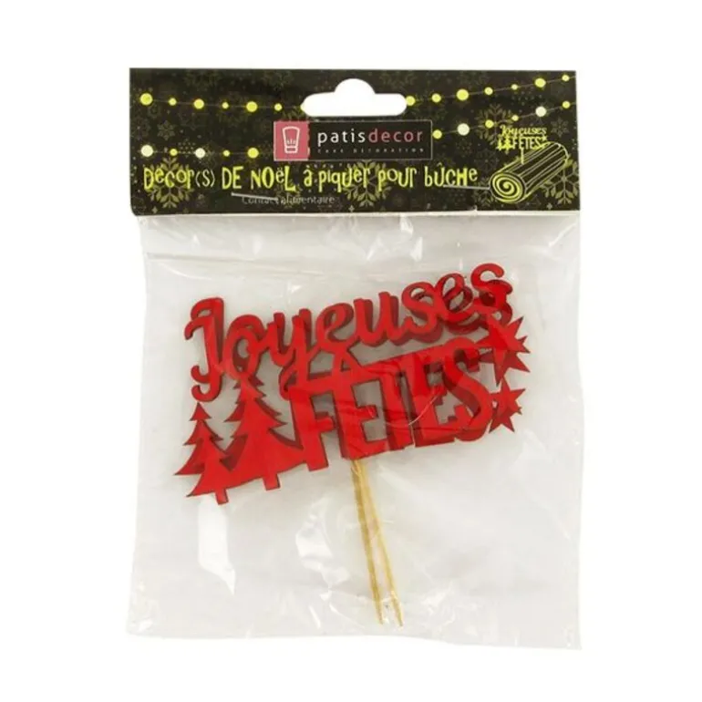 Décors sur pique "Joyeuses Fêtes" rouges (x2)