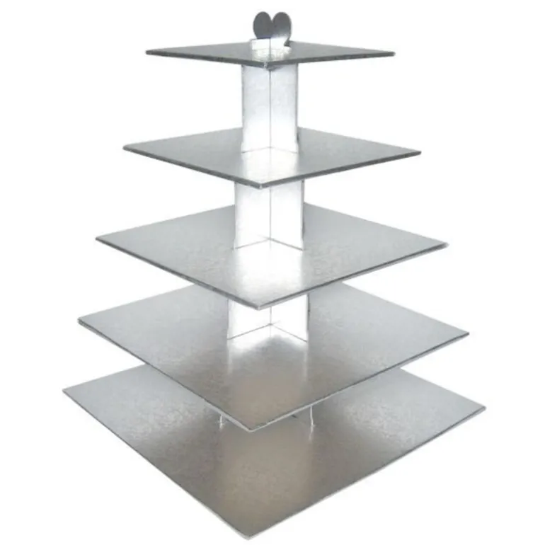 Grand présentoir cupcakes argent carré - hauteur 56 cm