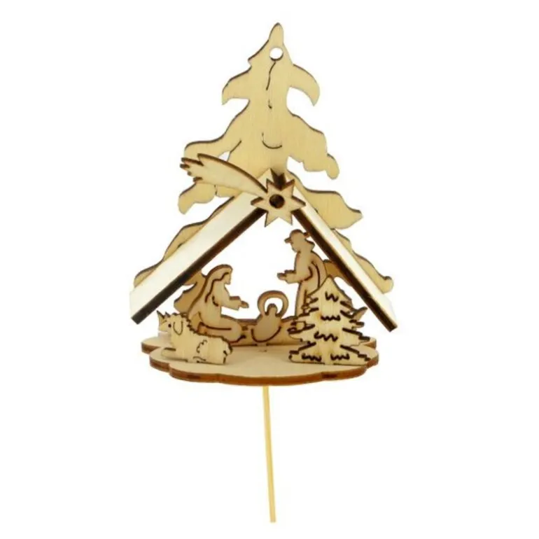 Kit crèche de Noël en bois sur pique