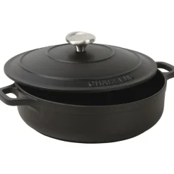 Le Chasseur cocotte basse avec couvercle noire 24 cm