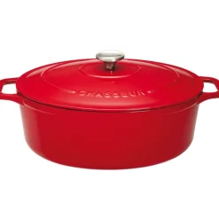 Le Chasseur cocotte ovale avec couvercle rouge 31 x 26 cm