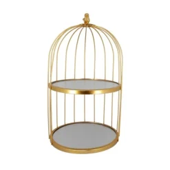 Présentoir cage à oiseaux doré 2 étages Patisdécor 25 cm