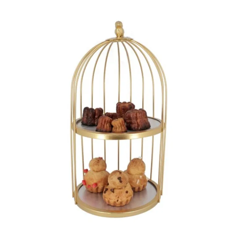 Présentoir cage à oiseaux doré 2 étages 20 cm