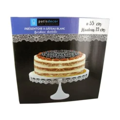 Présentoir gâteau blanc broderie Ø 35 cm