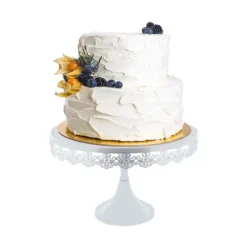 Présentoir gâteau blanc broderie Ø 30 cm