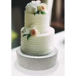 Présentoir gâteau effet miroir et contour en strass 20 cm