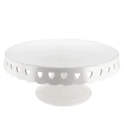 Présentoir gâteau en céramique blanc cœurs Ø 30 cm