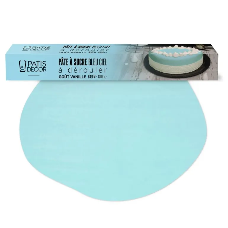 Pâte à sucre bleue pastel étalée - DDM 09/24