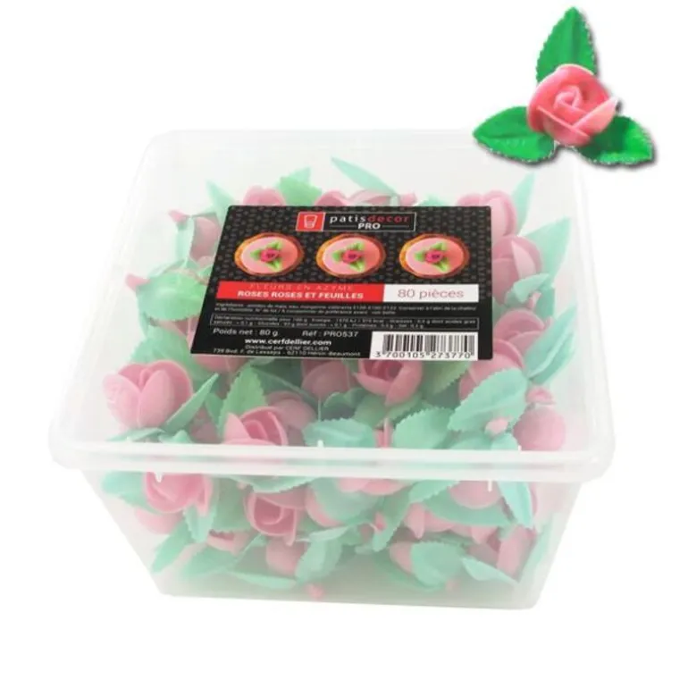 Roses roses et feuilles en azyme (x80)