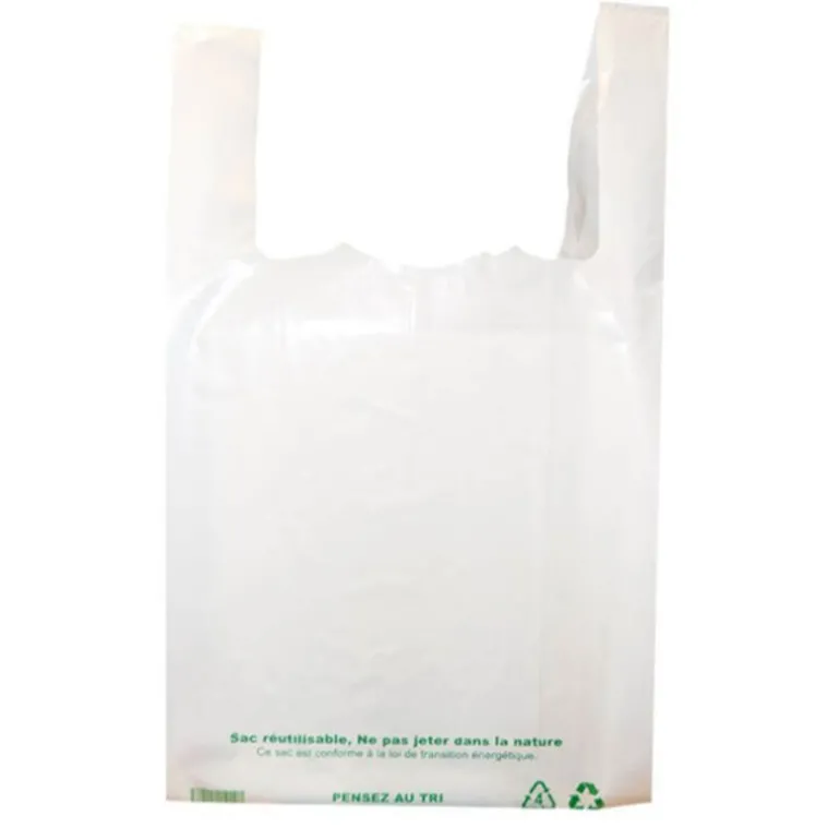 Sacs plastique bretelles blancs "Réutilisables" (x500)